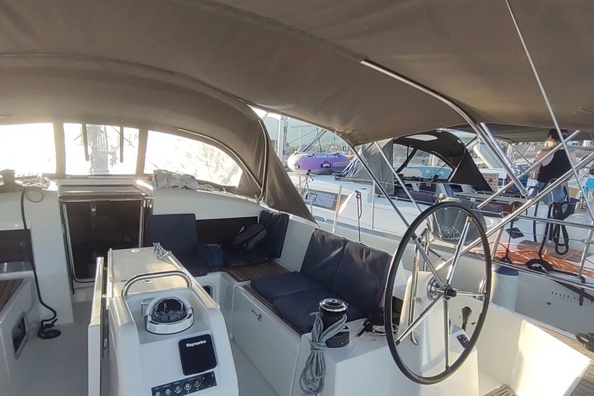 Cockpit of Habibi, a Jeanneau Sun Odyssey 440 sailboat at Split, Croatia