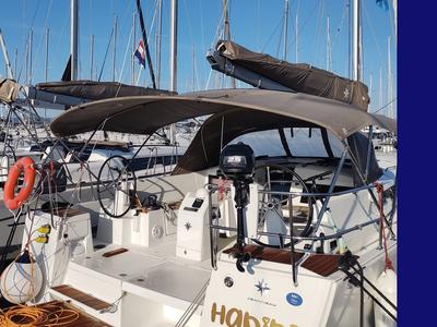 Cockpit of Habibi, a Jeanneau Sun Odyssey 440 sailboat at Split, Croatia