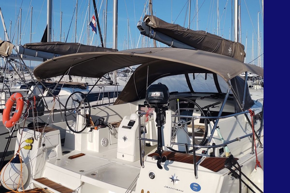 Cockpit of Habibi, a Jeanneau Sun Odyssey 440 sailboat at Split, Croatia