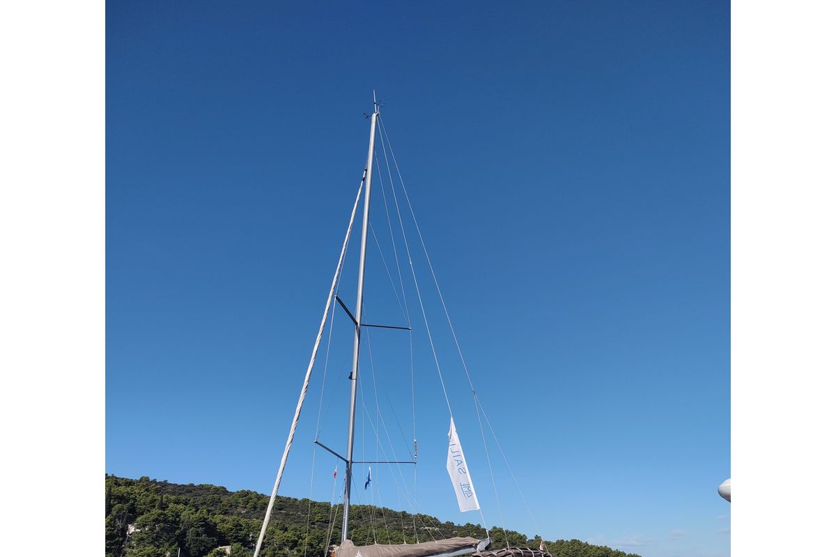 Exterior view of Habibi, a Jeanneau Sun Odyssey 440 sailboat at Split, Croatia