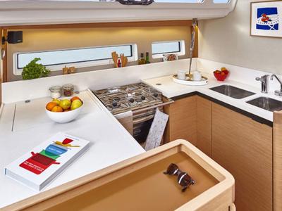 Galley of Sunsail 44 SO Premium, a Jeanneau Sun Odyssey 440 sailboat at Cannigione, Italy