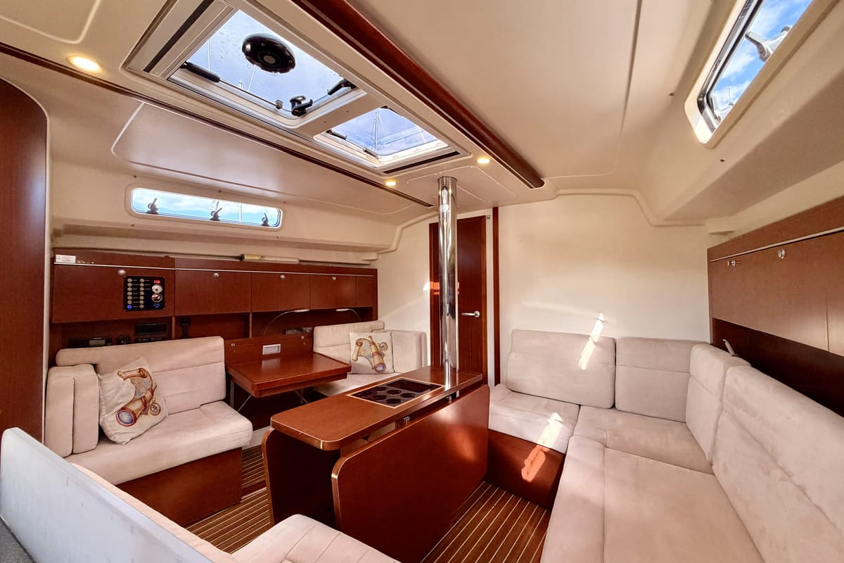 Salon of Premium, a Hanse Yachts Hanse 415 sailboat at Fethiye, Turkey