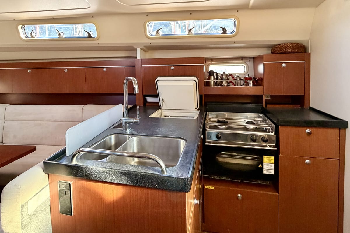 Galley of Premium, a Hanse Yachts Hanse 415 sailboat at Fethiye, Turkey