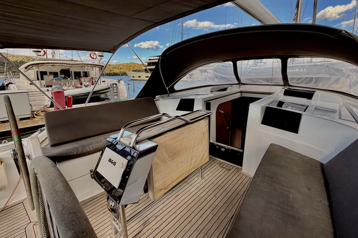 Cockpit of Premium, a Hanse Yachts Hanse 415 sailboat at Fethiye, Turkey