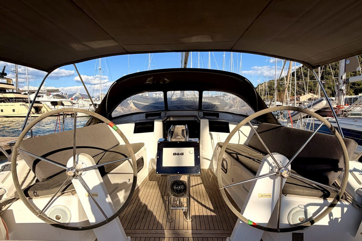 Cockpit of Premium, a Hanse Yachts Hanse 415 sailboat at Fethiye, Turkey