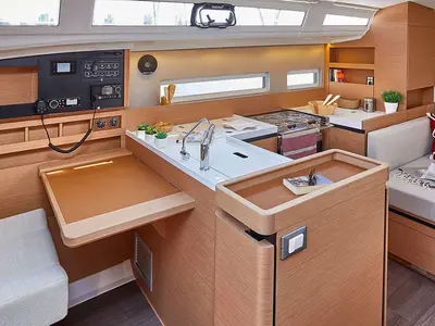 Galley of Sunsail 410 Classic, a Jeanneau Sun Odyssey 410 sailboat at English Harbour, Antigua and Barbuda