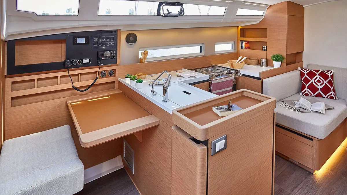 Galley of Sunsail 410 Classic, a Jeanneau Sun Odyssey 410 sailboat at English Harbour, Antigua and Barbuda
