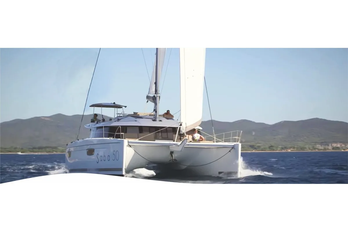 Exterior view of Soleil Rae, a Fountaine Pajot Saba 50 catamaran at Road Town, British Virgin Islands