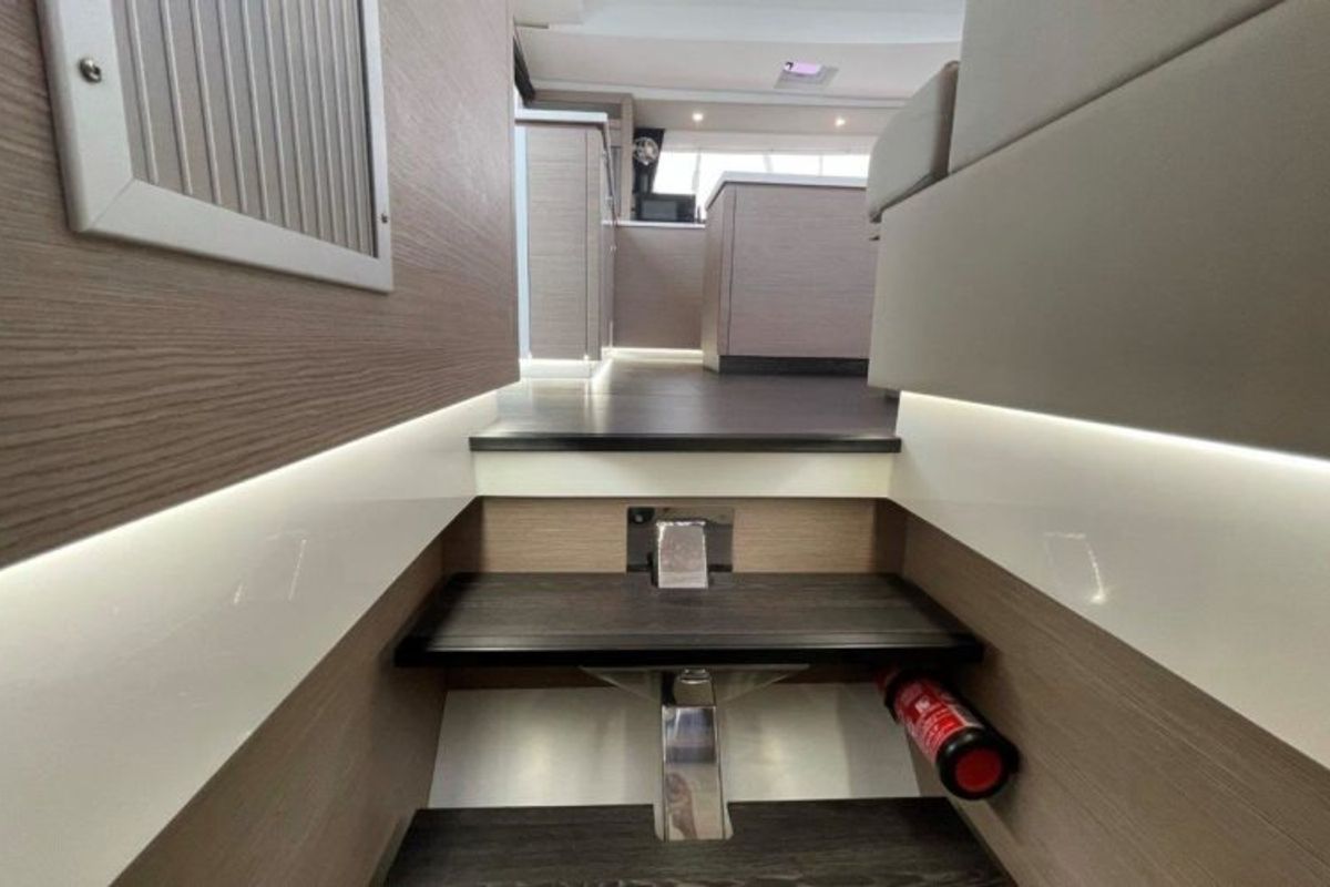 Salon of Soleil Rae, a Fountaine Pajot Saba 50 catamaran at Road Town, British Virgin Islands
