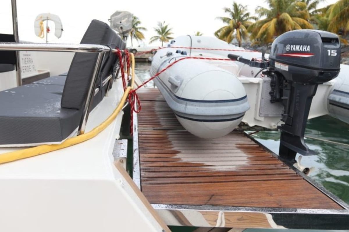 Deck of Soleil Rae, a Fountaine Pajot Saba 50 catamaran at Road Town, British Virgin Islands