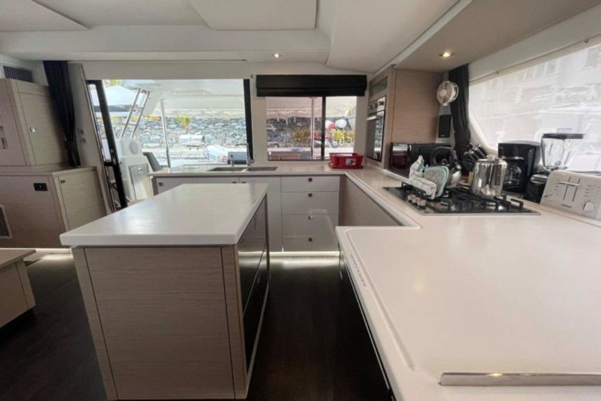 Galley of Soleil Rae, a Fountaine Pajot Saba 50 catamaran at Road Town, British Virgin Islands