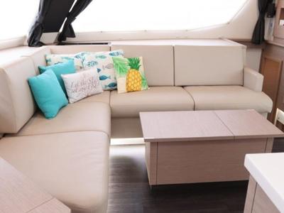 Salon of Soleil Rae, a Fountaine Pajot Saba 50 catamaran at Road Town, British Virgin Islands