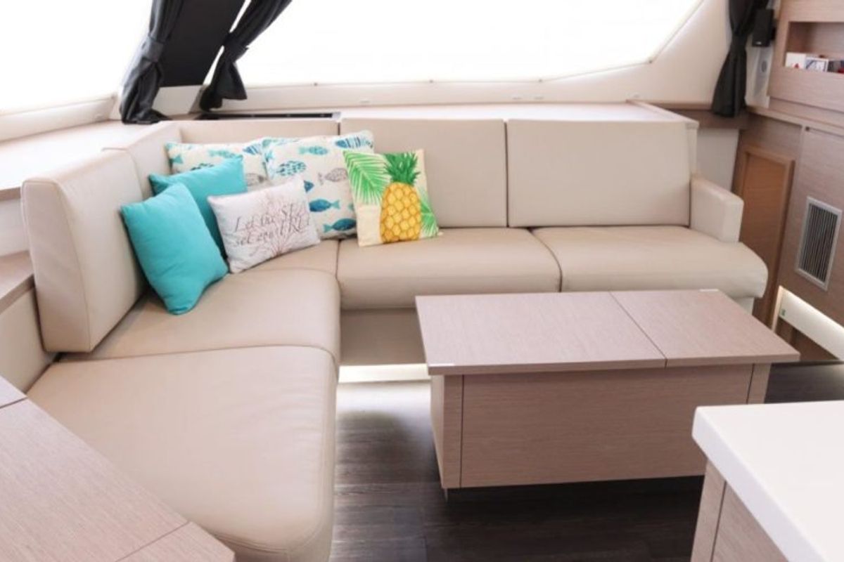 Salon of Soleil Rae, a Fountaine Pajot Saba 50 catamaran at Road Town, British Virgin Islands
