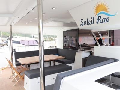 Deck of Soleil Rae, a Fountaine Pajot Saba 50 catamaran at Road Town, British Virgin Islands