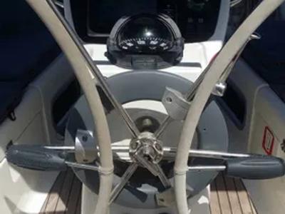 Cockpit of Noelle, a Bavaria 38 sailboat at Port of Avdira, Greece