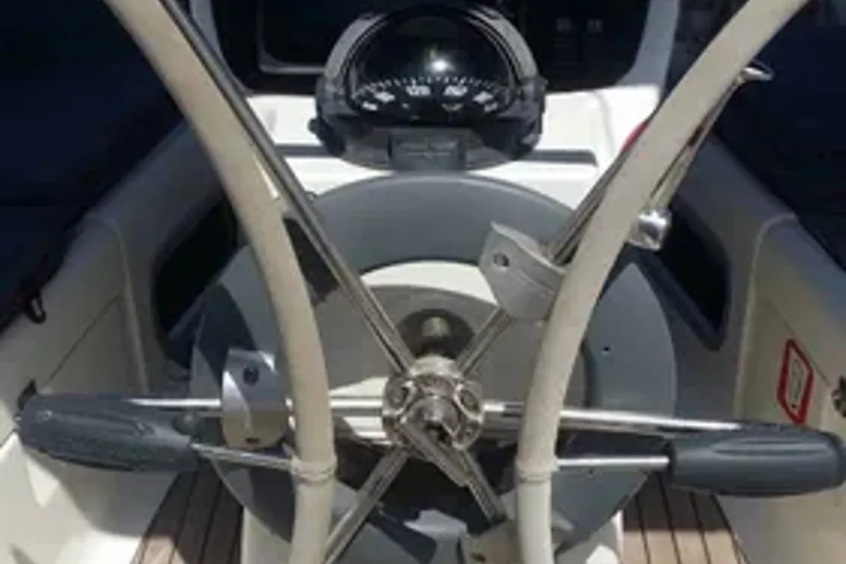 Cockpit of Noelle, a Bavaria 38 sailboat at Port of Avdira, Greece