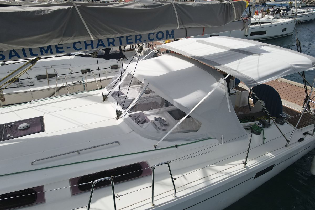 Deck of Nord Star, a Hanse Yachts Hanse 415 sailboat at Port de Pollença, Spain