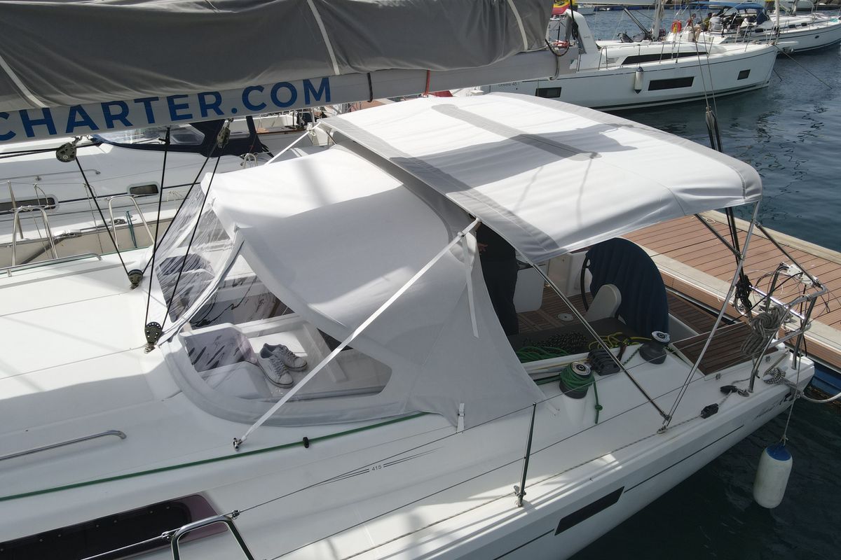 Deck of Nord Star, a Hanse Yachts Hanse 415 sailboat at Port de Pollença, Spain