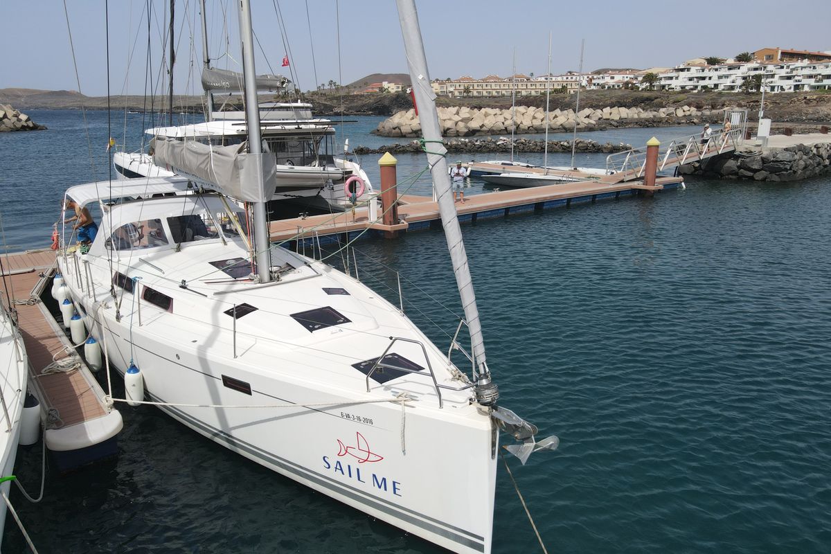 Exterior view of Nord Star, a Hanse Yachts Hanse 415 sailboat at Port de Pollença, Spain