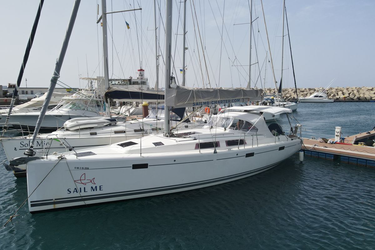 Exterior view of Nord Star, a Hanse Yachts Hanse 415 sailboat at Port de Pollença, Spain