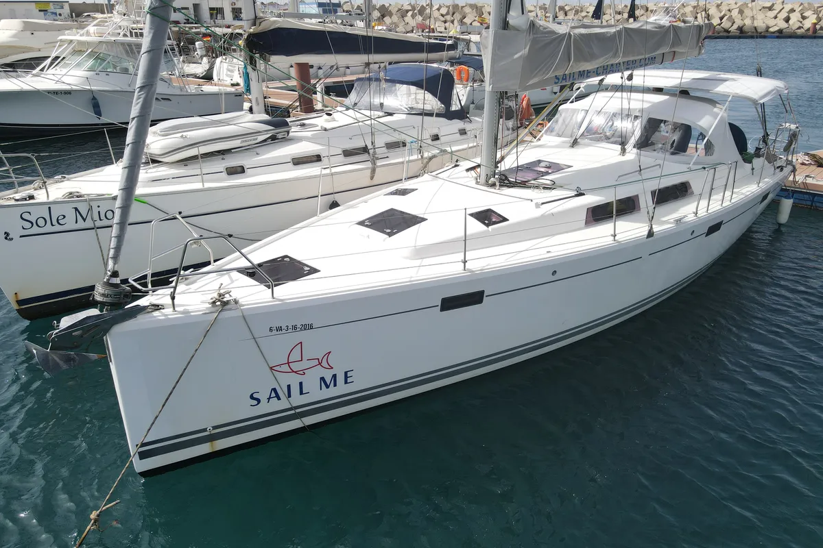 Exterior view of Nord Star, a Hanse Yachts Hanse 415 sailboat at Port de Pollença, Spain