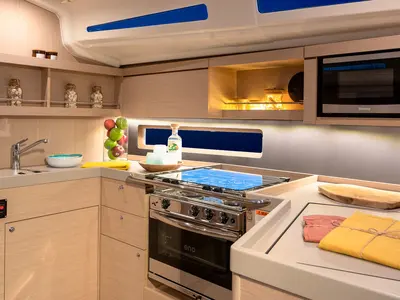 Galley of Moorings 42.3 Club, a Beneteau Oceanis 40.1 sailboat at Tonnarella, Italy