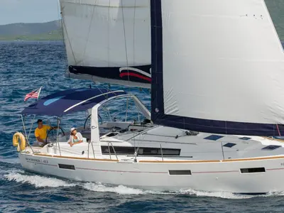 Exterior view of Moorings 42.3 Club, a Beneteau Oceanis 40.1 sailboat at Tonnarella, Italy