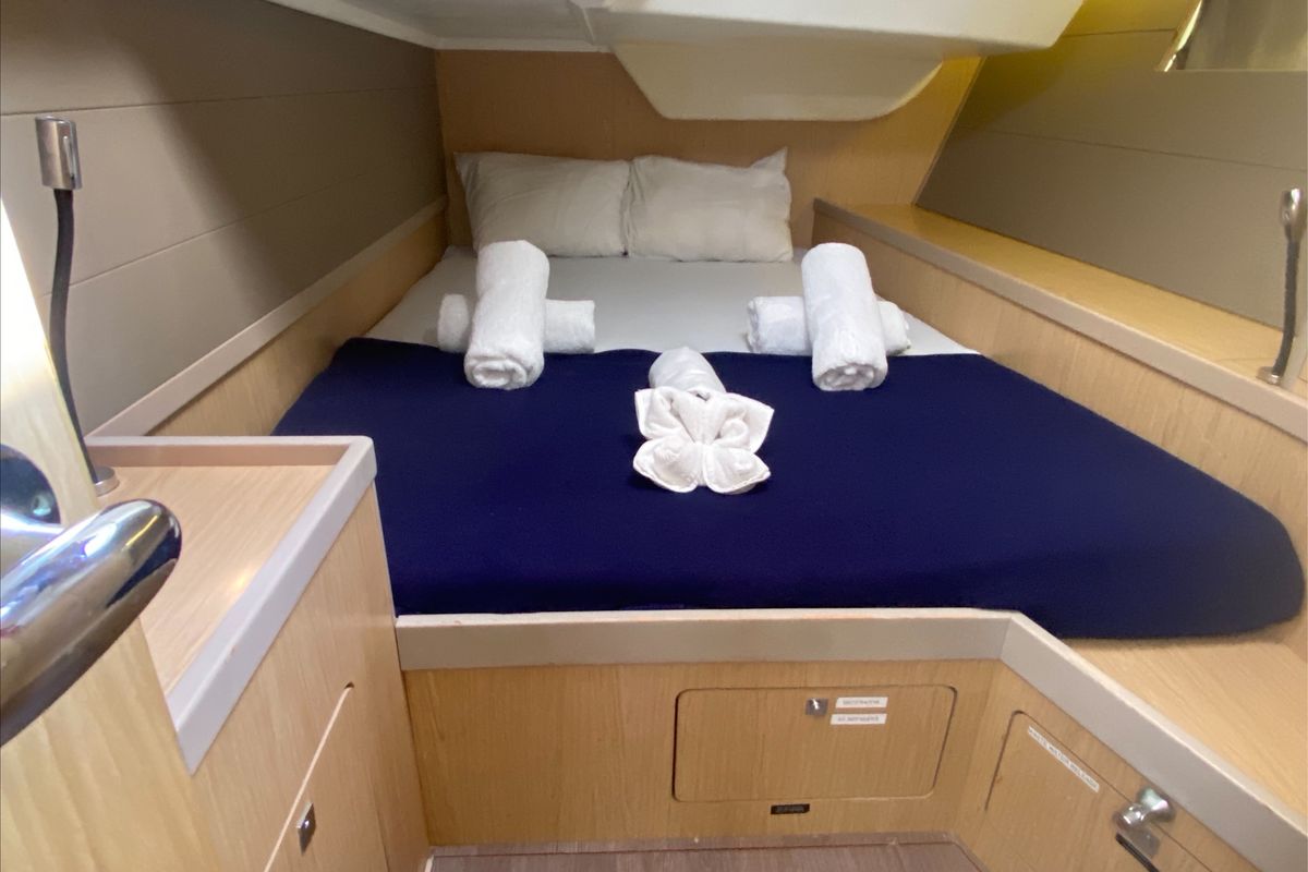 Cabin on Spirit of Adventure, a Beneteau 48 sailboat at Road Town, British Virgin Islands