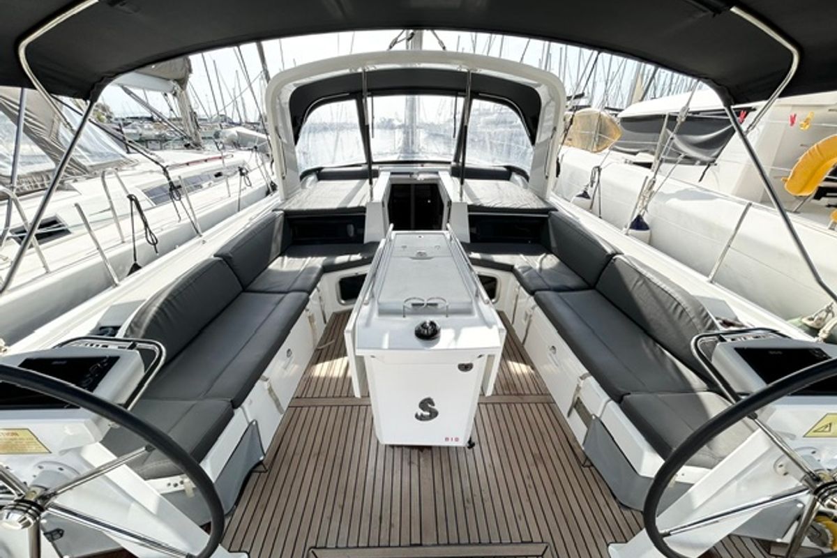 Cockpit of Reboot, a Beneteau Oceanis 51.1 sailboat at Athens, Greece