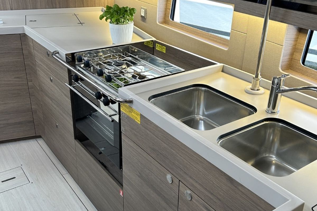 Galley of TIDE OF YOUR LIFE, a Beneteau Oceanis 47 sailboat at Split, Croatia