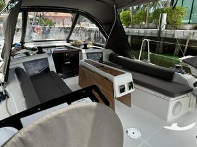 Cockpit of Island Girl, a Dufour 37 sailboat at Central Abaco, Bahamas
