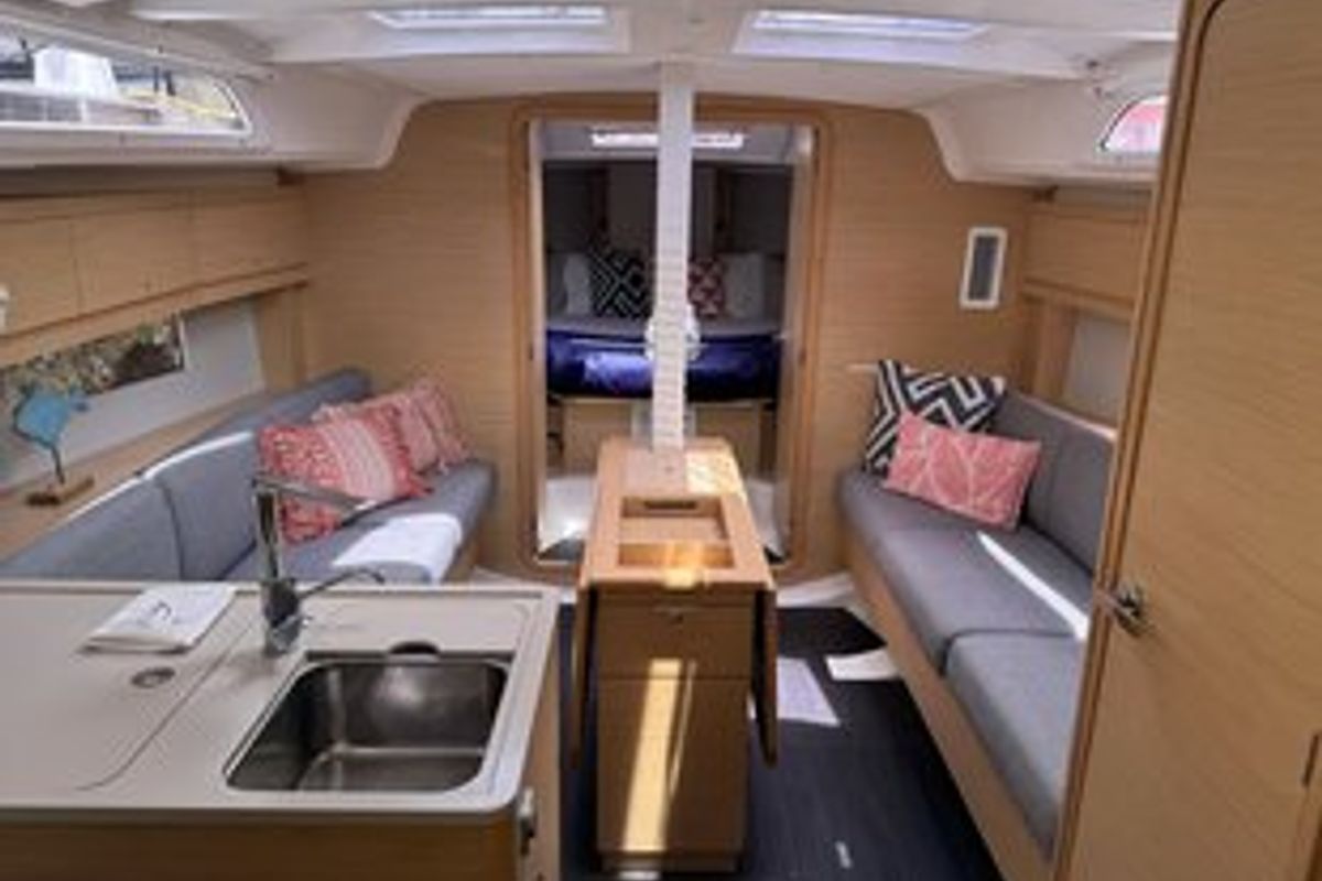 Salon of Island Girl, a Dufour 37 sailboat at Central Abaco, Bahamas