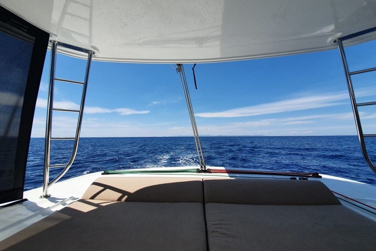 Deck of Seagal, a Lagoon 46 catamaran at Municipal Unit of Lefkada, Greece