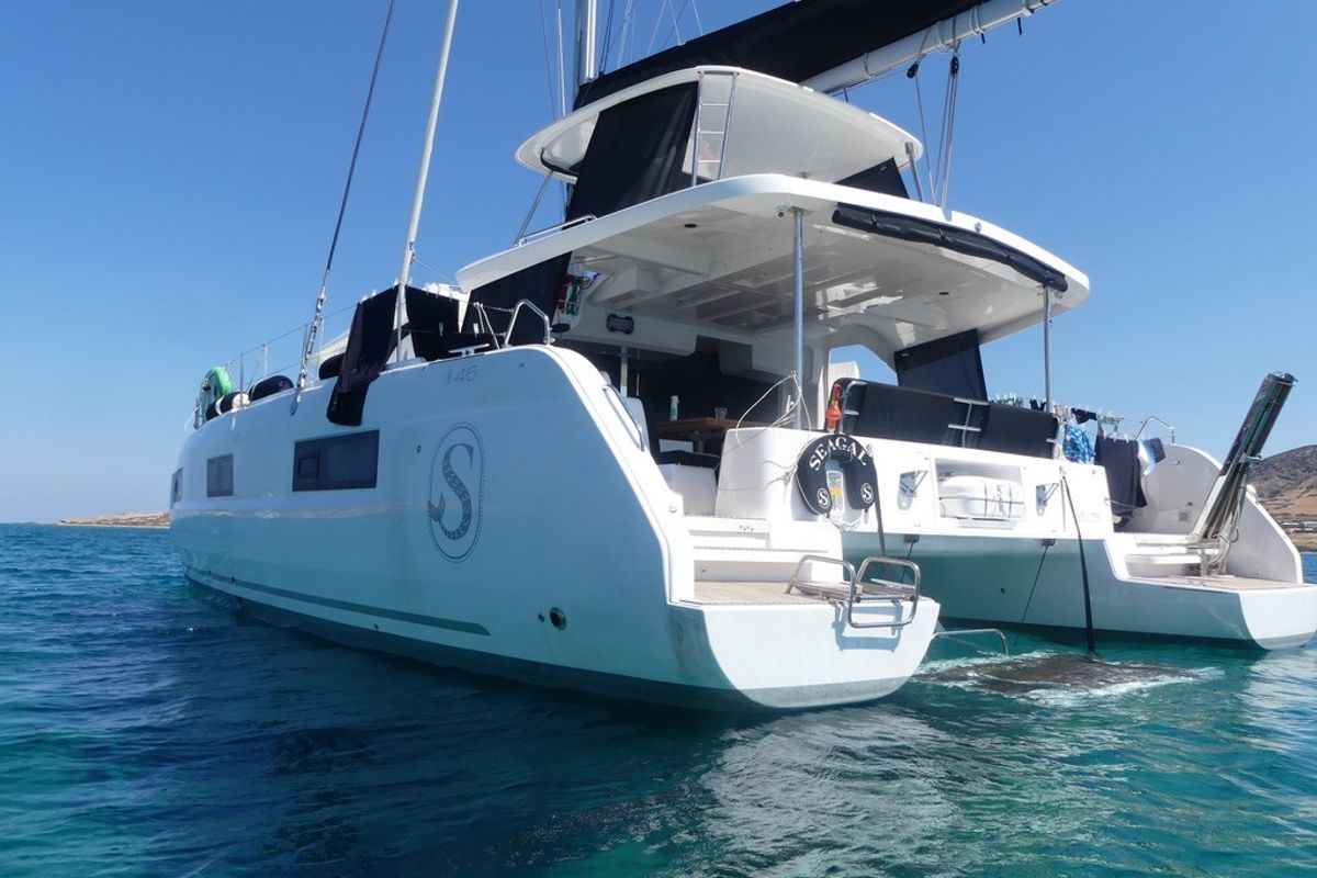 Exterior view of Seagal, a Lagoon 46 catamaran at Municipal Unit of Lefkada, Greece