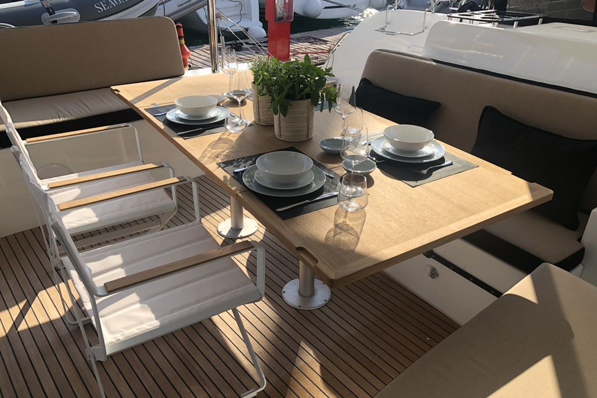 Deck of Seagal, a Lagoon 46 catamaran at Municipal Unit of Lefkada, Greece