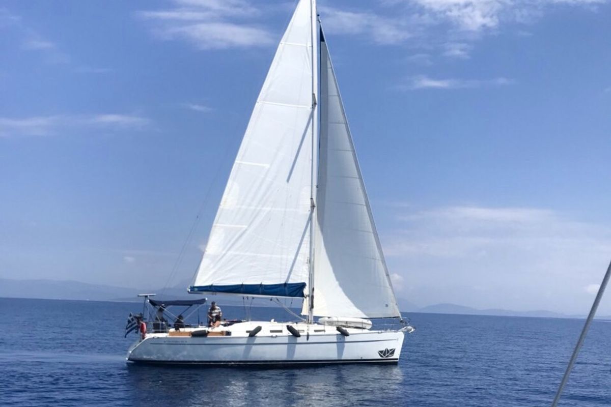 Exterior view of Zephyros, a Beneteau Cyclades 43.4 sailboat at Municipal Unit of Lefkada, Greece