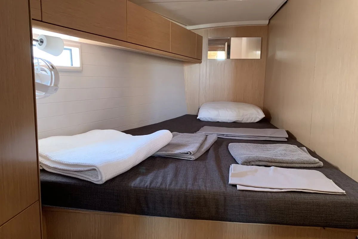 Cabin on Oceanos, a Bavaria Cruiser 46 sailboat at Lavreotiki Municipal Unit, Greece