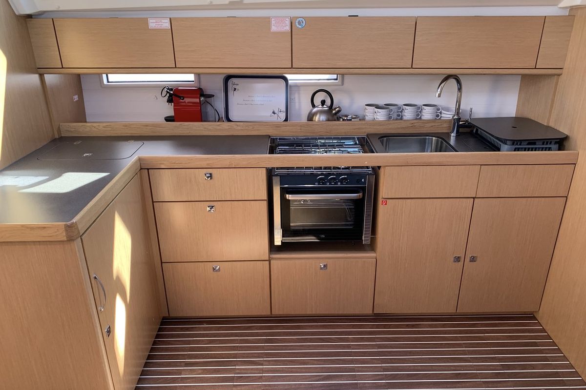 Galley of Oceanos, a Bavaria Cruiser 46 sailboat at Lavreotiki Municipal Unit, Greece