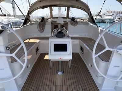Cockpit of Oceanos, a Bavaria Cruiser 46 sailboat at Lavreotiki Municipal Unit, Greece