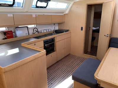 Galley of Oceanos, a Bavaria Cruiser 46 sailboat at Lavreotiki Municipal Unit, Greece