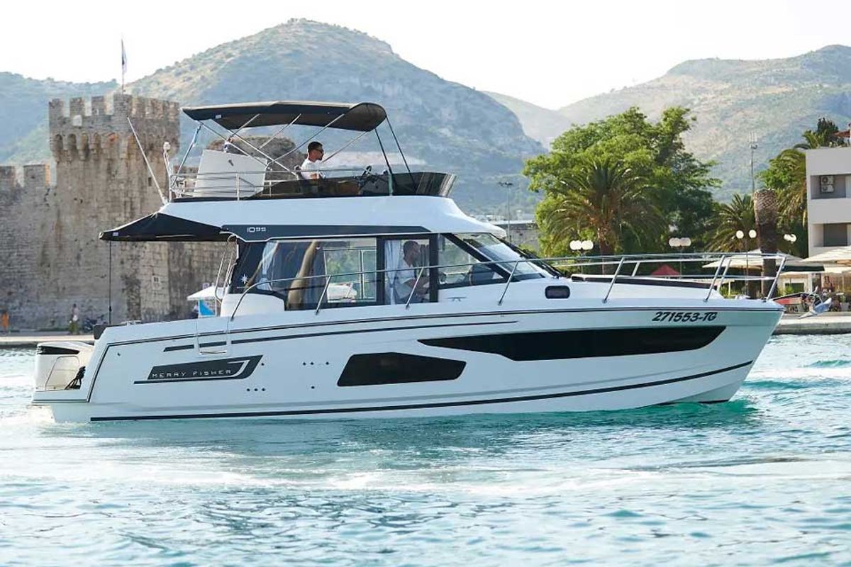 Exterior view of TG, a Jeanneau Merry Fisher 1095 FLY motorboat at Grad Trogir, Croatia