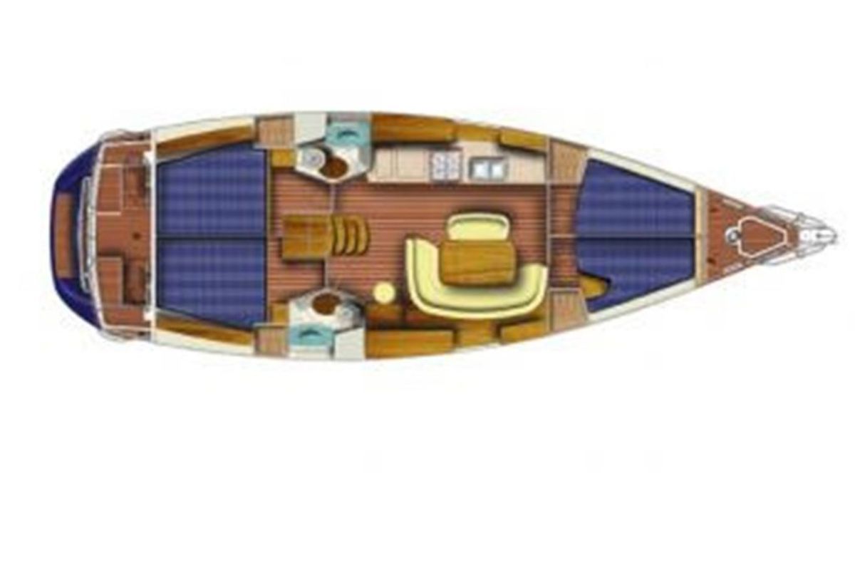Floor plan of Sunflower, a Jeanneau Sun Odyssey 45 sailboat at Athens, Greece