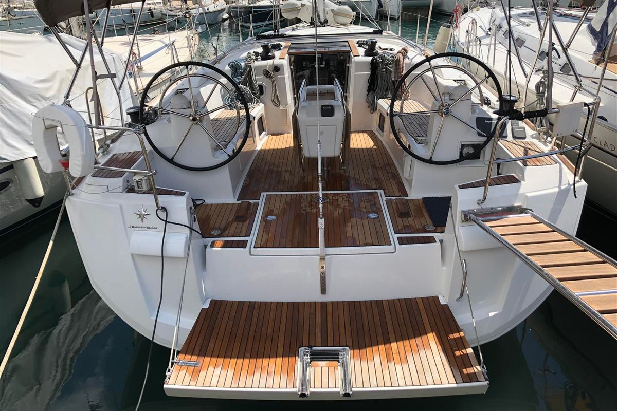 Cockpit of Kontiki, a Jeanneau Sun Odyssey 519 sailboat at Municipal Unit of Lefkada, Greece