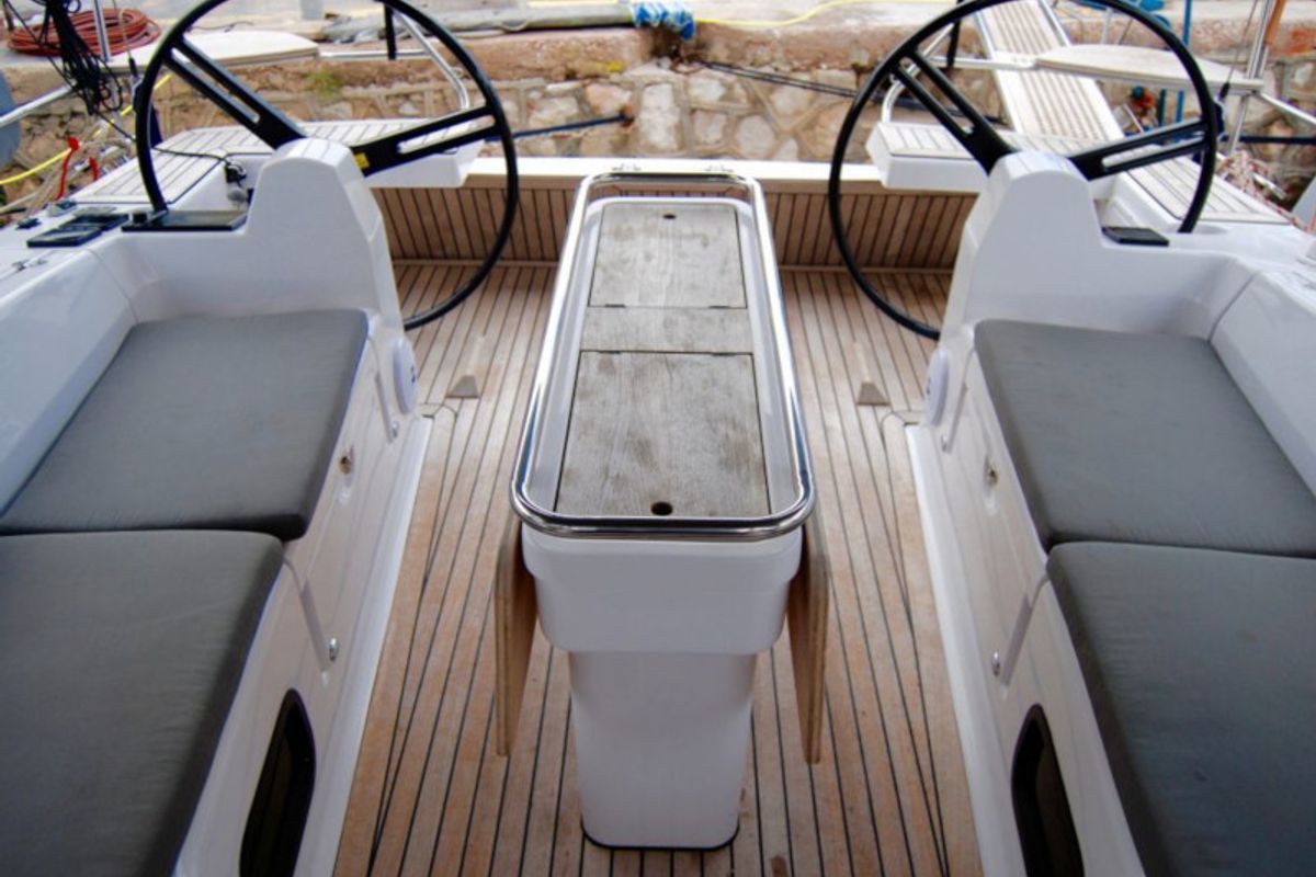 Cockpit of Rigel (Electric Heads, Inverter), a Elan Impression 45 sailboat at Athens, Greece