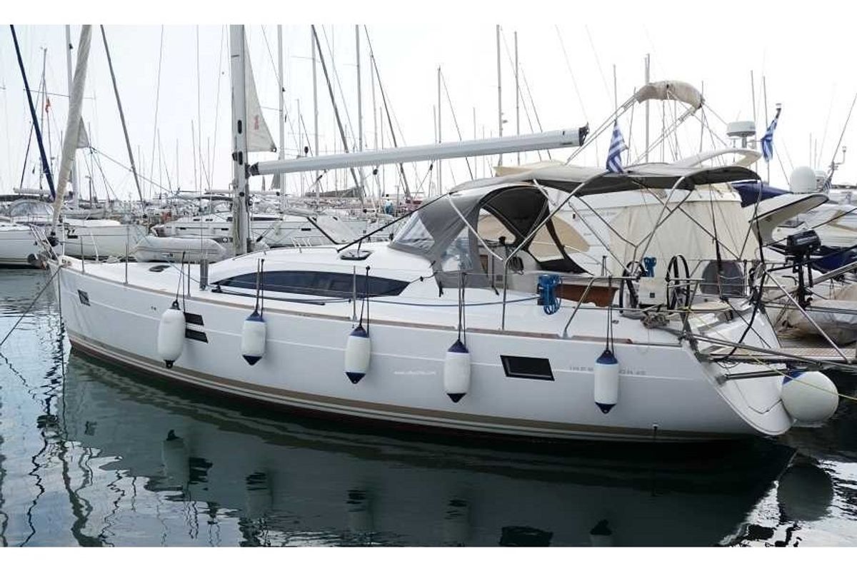 Exterior view of Rigel (Electric Heads, Inverter), a Elan Impression 45 sailboat at Athens, Greece