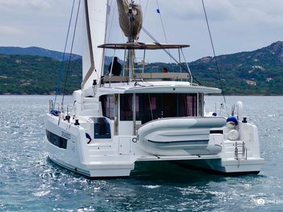 Exterior view of Orsa II, a Bali 4.6 catamaran at Cannigione, Italy