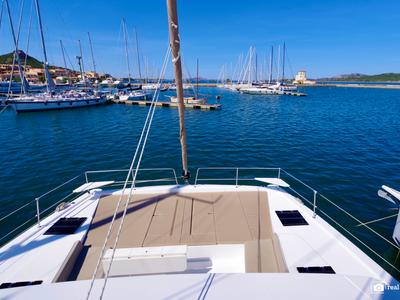 Deck of Orsa II, a Bali 4.6 catamaran at Cannigione, Italy