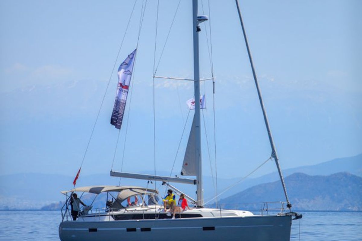 Exterior view of Jenga, a Bavaria Cruiser 46 sailboat at Fethiye, Turkey
