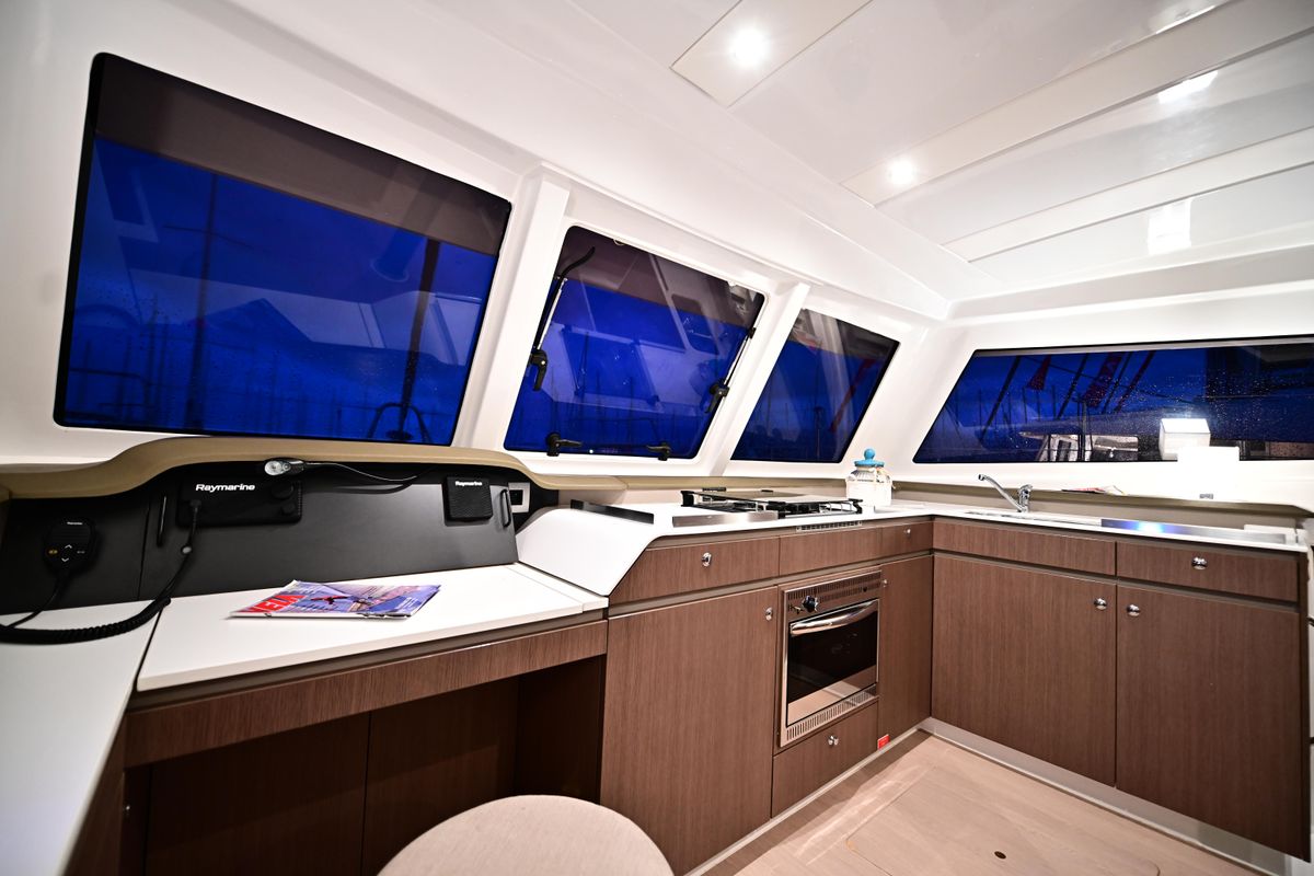 Deck of FREEDOM, a Bali Catspace catamaran at Salerno, Italy