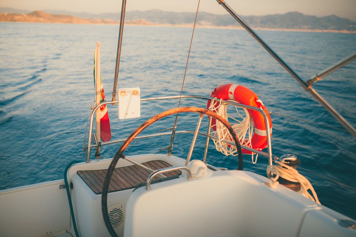 Exterior view of Via Col Vento, a Beneteau Cyclades 39.3 sailboat at Milazzo, Italy
